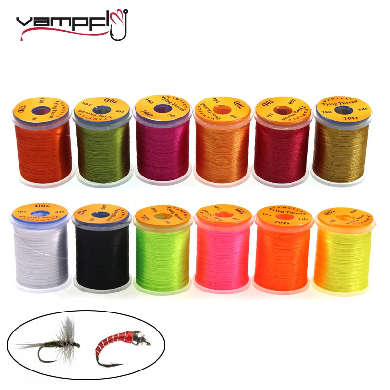 Vampfly 12pcs/set 70D Fishing Fly Tying Thread and Material For Knitting Midge Nymph Small Dry Flies