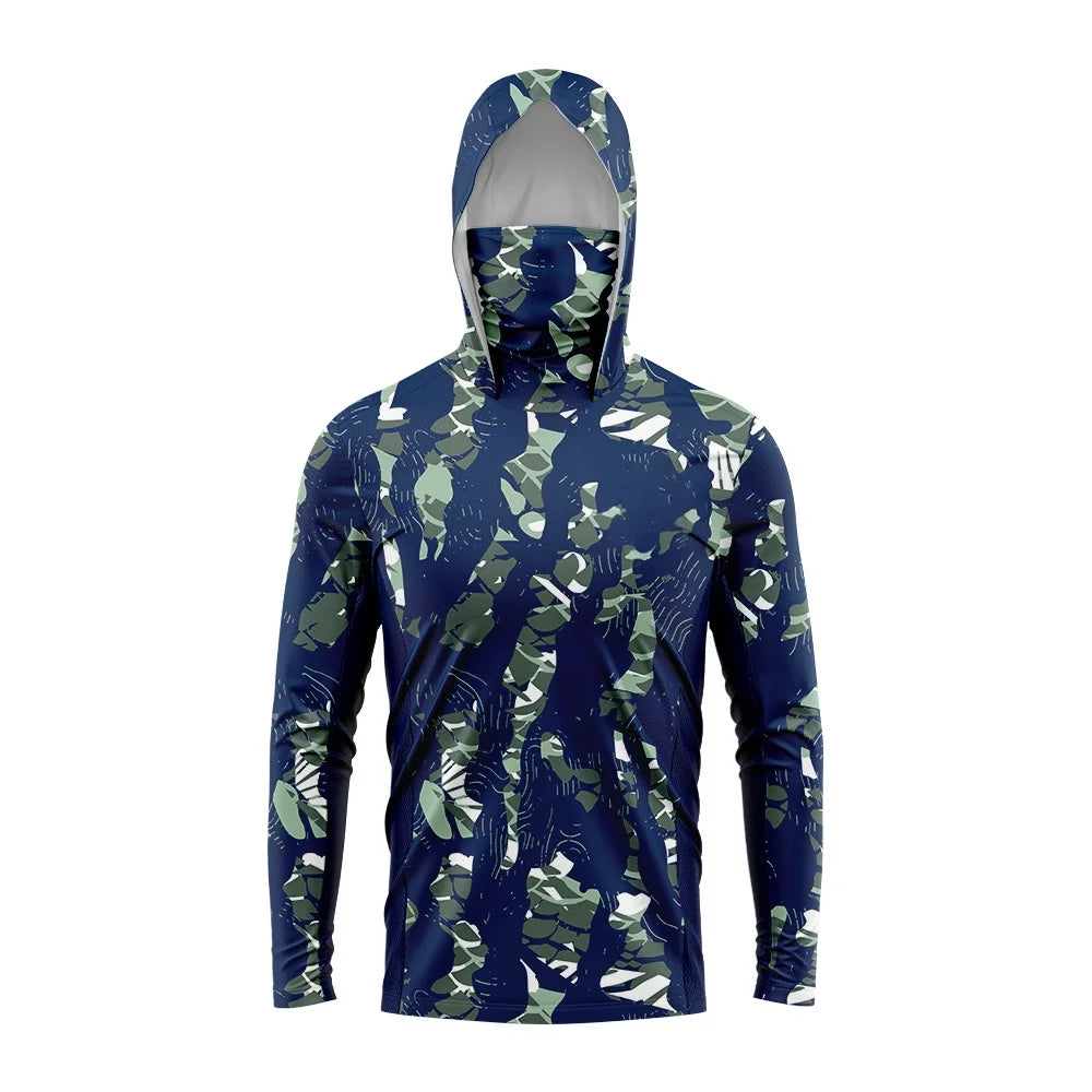 MALFC Hood Fishing Shirt Fishing Apparel Men Long Sleeve Fishing T Shirt UV Protection
