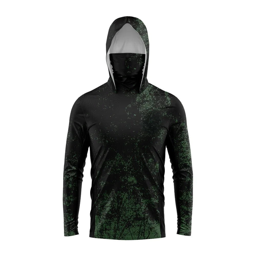 MALFC Hood Fishing Shirt Fishing Apparel Men Long Sleeve Fishing T Shirt UV Protection