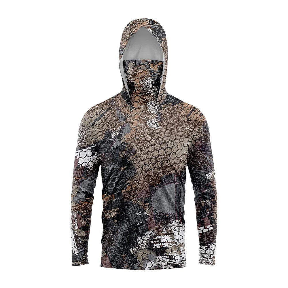 MALFC Hood Fishing Shirt Fishing Apparel Men Long Sleeve Fishing T Shirt UV Protection