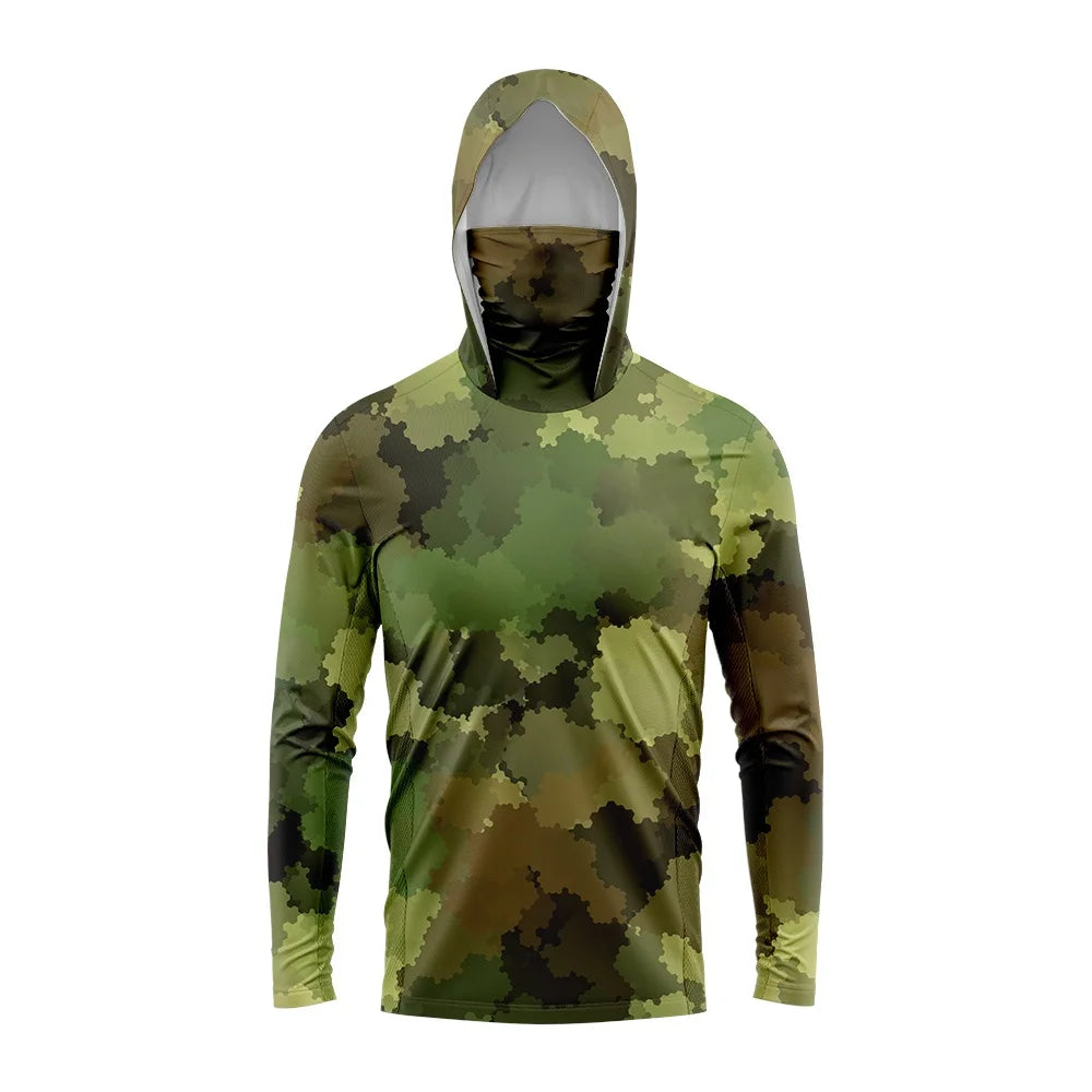 MALFC Hood Fishing Shirt Fishing Apparel Men Long Sleeve Fishing T Shirt UV Protection